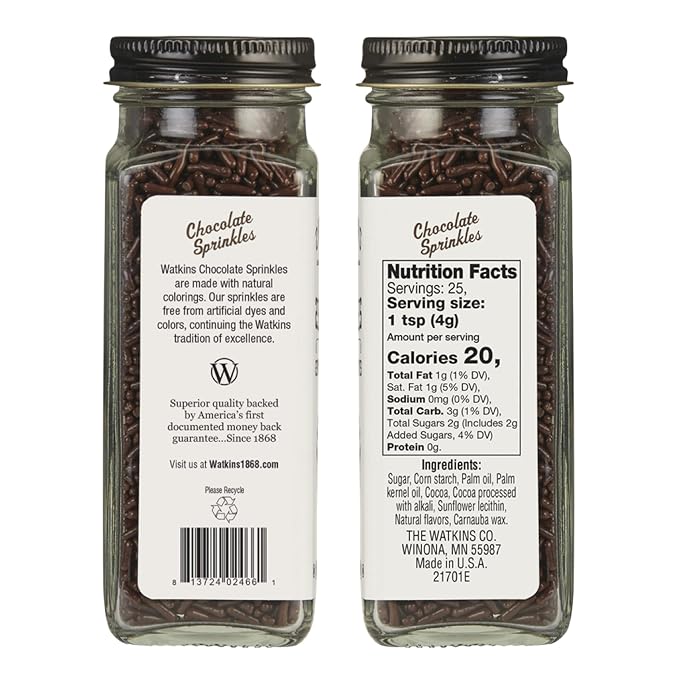 Watkins Chocolate Decorating Sprinkles, No Artificial Dyes, Kosher, 3.5 Ounce, 1-Pack