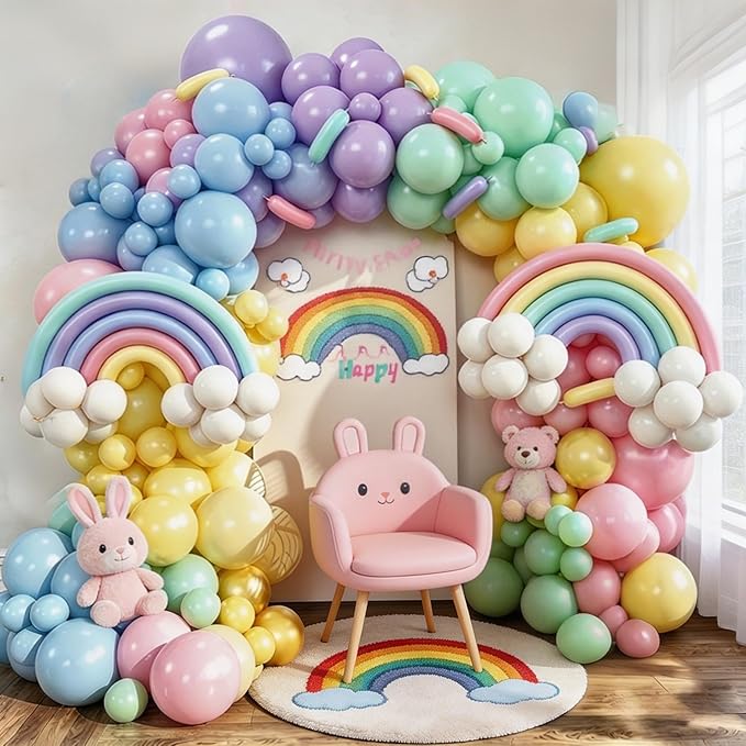 165 Pcs Pastel Balloon Garland Kit, Rainbow Pastel Color Balloon Arch, Colorful Candy Macaron Balloons Differents Size 18/12/10/5 Inch for Baby Shower Wedding Girl Princess Birthday Party Decoration