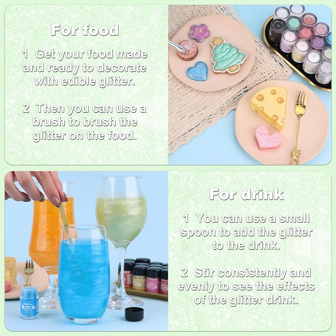 Iridescent Green Edible Glitter - 5g Food Grade Cake Decorating Shimmering Glitter, Edible Sprinkle Luster Dust for Drinks, Chocolates, Fondant, Strawberries, Cupcakes, Candy, Easter Cookie - Vegan
