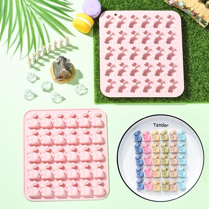 Ipotkitt 2pcs Pink Rabbit Shaped Silicone Candy Molds Easter Animal Gummy Molds for Jelly Fondant Chocolate Candy Mousse Ice Cake DIY Crafts Keto Fat Bomb