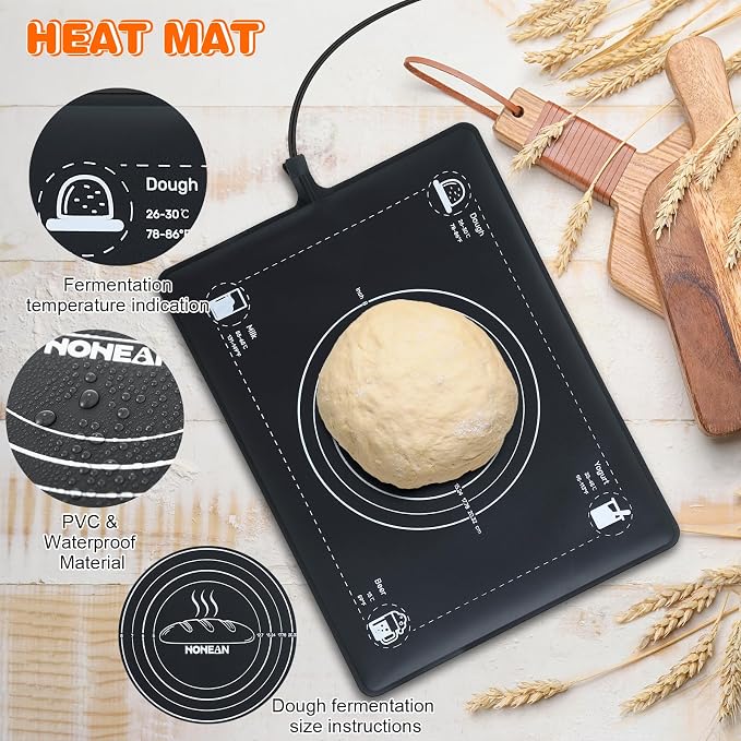 Sourdough Warming Mat, 59°F-140°F Adjustable Dough Proofing Heating Mat with Thermostat, Dough Proofings Mats for Sourdough Starter with Heat Shield, Bread Proofing Mats for Doughs Food Heating