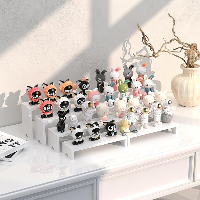 4 Set White Wood Tiered Riser Display Stands for Vendor Events,Stackable Wooden Cupcake Stand,Farmhouse Decor Wood Dessert Table Display Set,Vendor Booth Display Items,Food Display Risers for Party