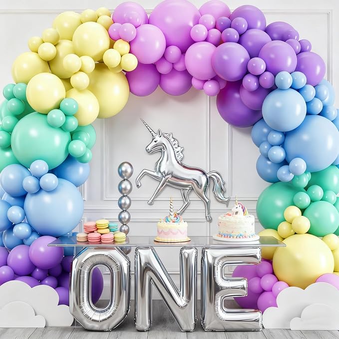 126Pcs Back to School Pastel Rainbow Balloons Arch Garland Kit, 18/10/5 Inch Macaron Pastel Spring Balloon Arch for Mother‘s Day, Unicorn Birthday Party,Baby Shower,Wedding Decoration