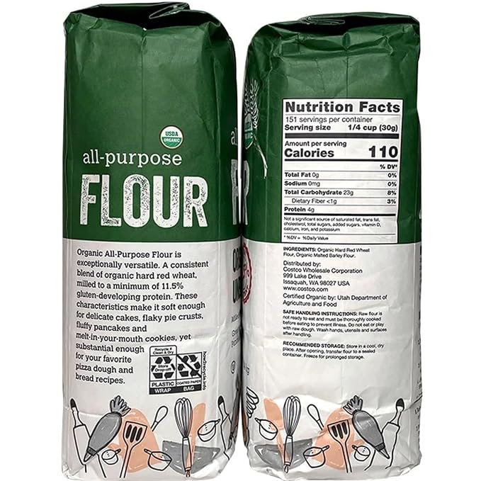 Organic Unbleached All Purpose Flour, 10 lb Bags (2 Count) – USDA Organic Baking Flour, Premium Multipurpose Wheat Flour for Bread, Cookies, Cakes & Pizza Dough