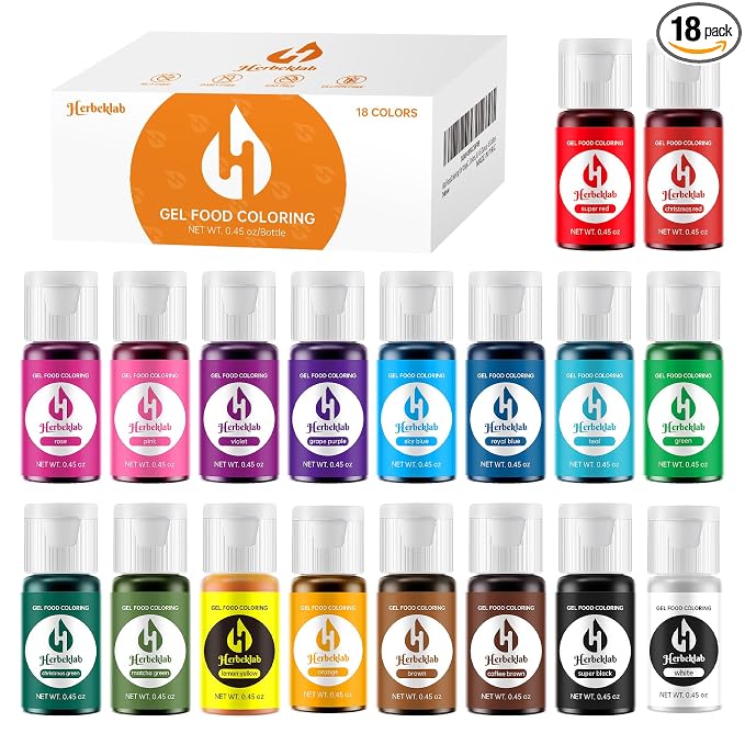 Gel Food Coloring 18 Colors x 0.45 oz Concentrated Gel Based Food Dye Vibrant Icing Colors for Baking Cake Decorating Cookies