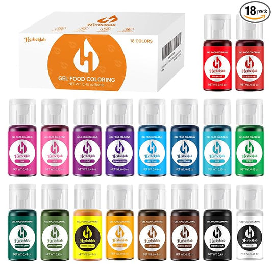 Gel Food Coloring 18 Colors x 0.45 oz Concentrated Gel Based Food Dye Vibrant Icing Colors for Baking Cake Decorating Cookies