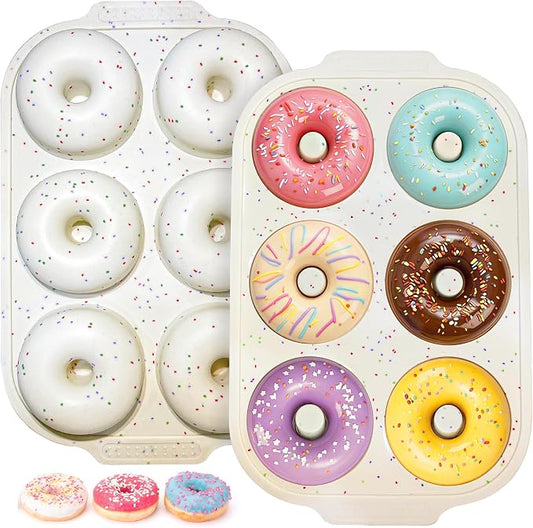 RICCLE Silicone Donut Pan – 2 Pack, 6 Cavity Donut Pan for Baking with Metal Reinforced Frame | Non-Stick Silicone Donut Molds for Baking, Doughnut Pan & Bagel Pan – BPA Free, Oven & Dishwasher Safe