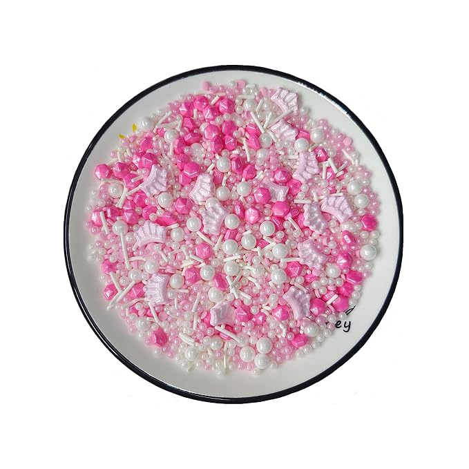 Sentovac Edible Pink Crown Mix Sprinkles for Decorating | Edible Cake Cupcake Sprinkles 1 Bottle 3.53oz/ 100g | Cookie and Ice Cream Topper Decorations