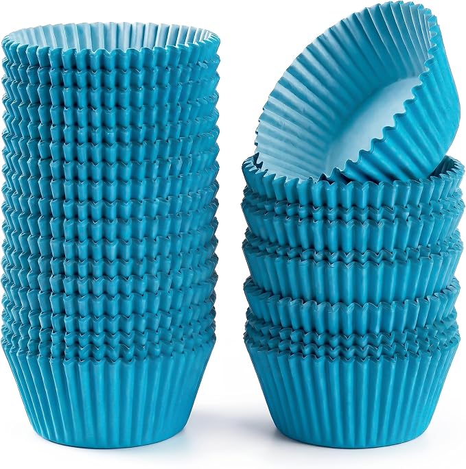 200 Paper Cupcake Liners, Muffin Liners or Baking Cups for Desserts, Muffins, Cupcakes and More Treats; Grease Proof, No Smell, Food Grade, Nut Serving Containers (Blue)