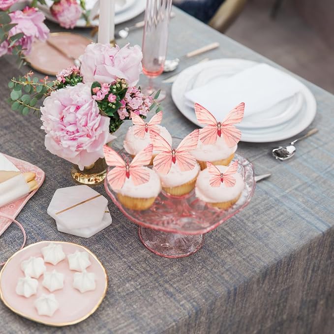 Gyufise 72Pcs Edible Butterfly Cupcake Toppers & Decorations for Butterfly Theme Baby Shower & Kids Birthday Party Cake Supplies - Pink