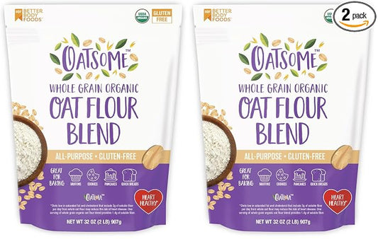 Oatsome Organic Oat Flour Blend, Whole Grain, Gluten-Free, All Purpose Flour for Baking, Vegan, 2 lb, 32 oz (Pack of 2)