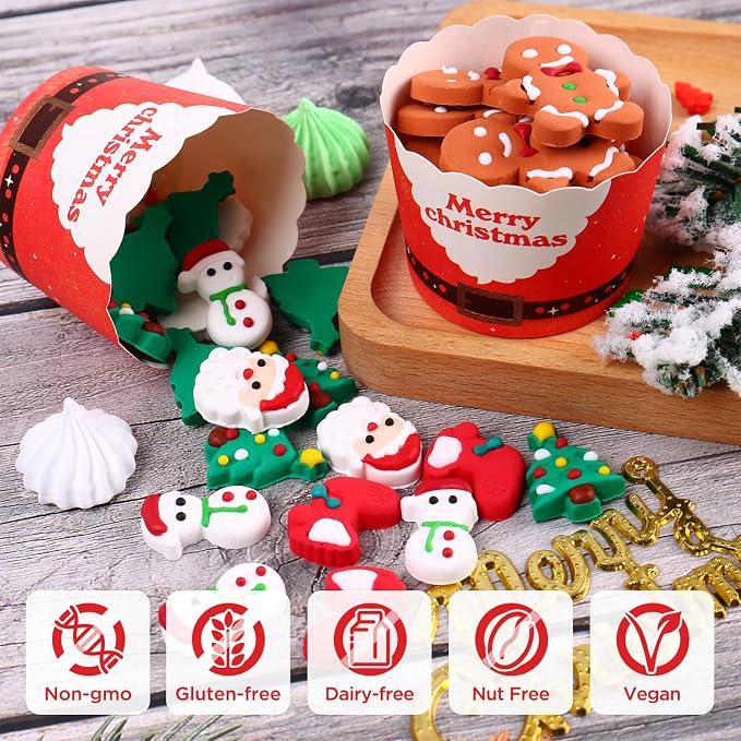 Edible Christmas Cake Decorations, Edible Gingerbread Men, Christmas Tree Candy, Santa Claus Icing Decorations, Socks, Snowman for Gingerbread House, Cupcakes, Cake, Cookies, and Cakecicles
