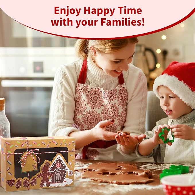 24 Pack Christmas Cookie Boxes with Window, Large Holiday Food Bakery Treat Boxes for Gift Giving, Pastry, Candy, Party Favors, Christmas Kraft Gift Boxes with Ribbons and DIY Gift Tags