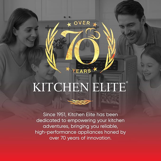Kitchen Elite 26 Quart French Door Air Fryer Oven – Family Size Countertop Convection Cooker with LED Display, Stainless Steel