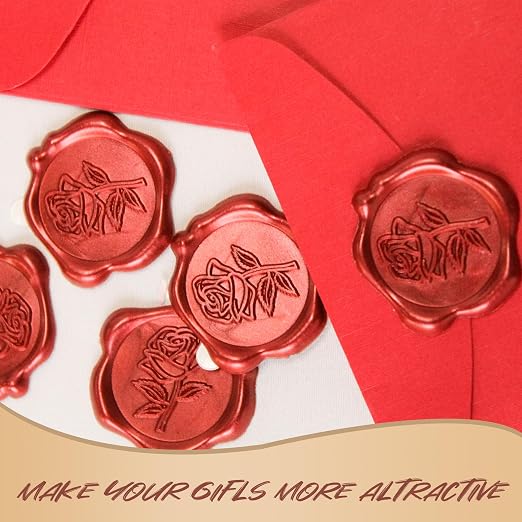 25 Pcs Wax Seal Stickers - Red Rose Envelope Stickers, Self- Adhesive Rose Wax Seals Perfect for Envelope, Easy to Use with Good Adhesion Invitation Seals