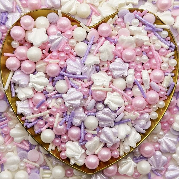 CandiJumpin Under The Sea Sprinkles, Edible Seashells for Cake Decorating Ocean Themed Cake Decorations White Seashells and Pearls Sugar Decorations Baby Shower Party Birthday Wedding Christmas Supplies 3 OZ