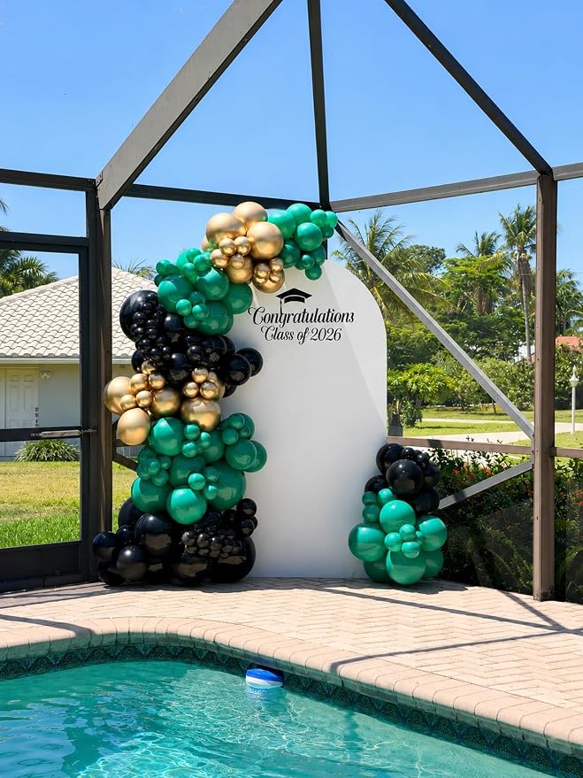 171Pcs Black Green Gold Balloons Garland Arch Kit - 18 12 10 5 Inch Different Sizes Forest Dark Green Black Gold Latex Balloon for Birthday, Anniversary, Jungle, Camo Army Party Decorations