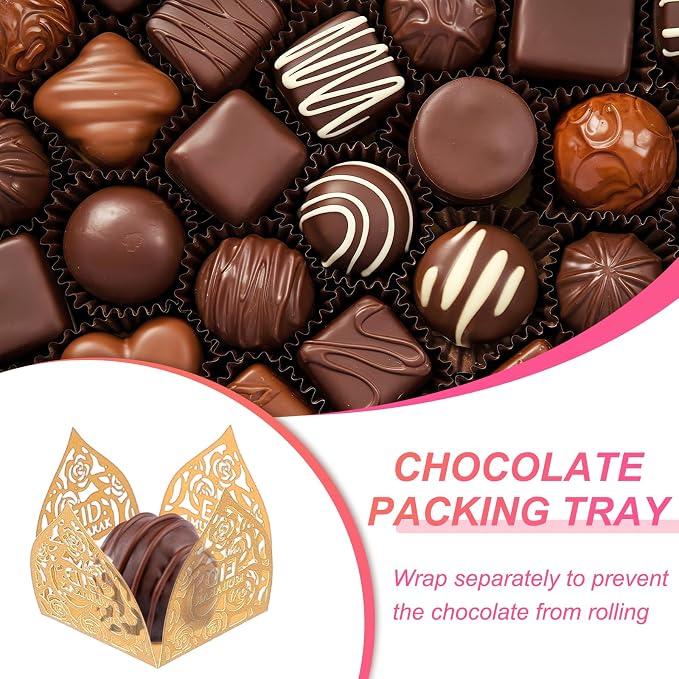 uxcell 25 PCS Truffle Wrappers 0.43x0.43 Inch Square Cupcake Liners Baking Wrappers Hollow Out Paper Dessert Cups for Wedding Birthday Gold