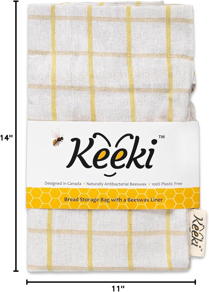 Keeki Bag - The Original Beeswax-Lined Bread Storage Bag (Yellow) | Plastic-free Beeswax Wrap Alternative w/ Wide Drawstring Closure, Breathable, Washable Linen for Homemade Artisan Bread