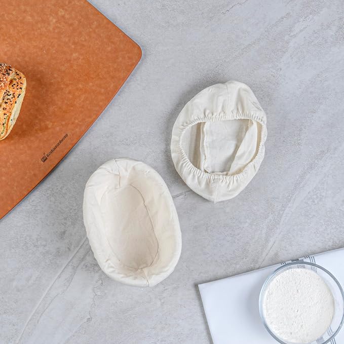 Restaurantware Bread Proofing Baskets 6 Inch Oval Pack of 10 Rattan Dough Fermentation Baskets With Cotton Liners, Oval Banneton Bread Rising Bowls For Home, Commercial, Artisanal Baking