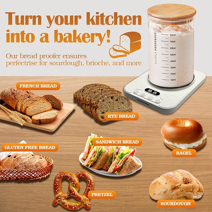Sourdough Starter Warmer Mat,Temperature Control Range 70°F-110°F, Accurate to 1°F, with Timer Switch Function(0-24 hours),Smart Memory,Powered by USB,Ideal for Home Baking. (White)