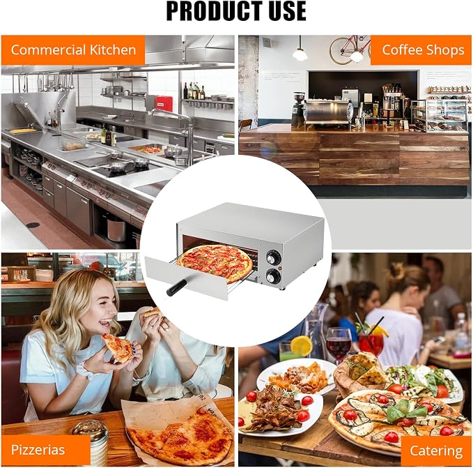 Commercial Pizza Oven Countertop, 14" Electric Pizza Oven for Indoor Use, Stainless Steel Electric Oven with Timer, Removable Crumb Tray, for Home Kitchen, Restaurant