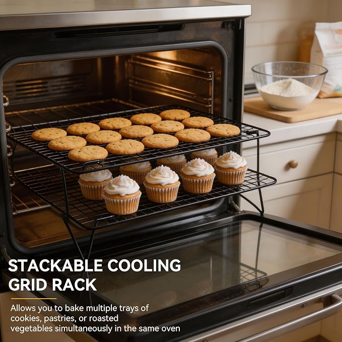 Cooling Rack with Legs, Nonstick Collapsible Wire Rack Stackable Cooling Grid Cookie Wire Grid with Folding Leg for Cooking, Baking, Roasting, Drying Cookie Cake Pizza