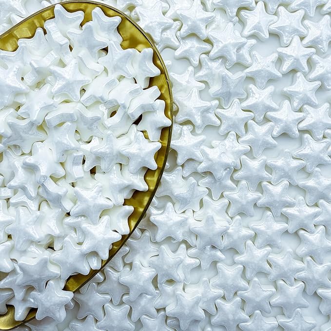 CandiJumpin Edible Star Sprinkles 10 mm, White Stars for Cake Decorating White Star Cake Decoration Large Edible Stars Baby Shower Party Birthday Wedding Christmas 4th of July Supplies 3 OZ