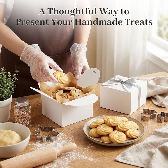 VGOODALL 10PCS Gift Boxes with Ribbon, Small White Candy Box Paper Treat Boxes for Wedding Cookie Chocolates Small Gifts