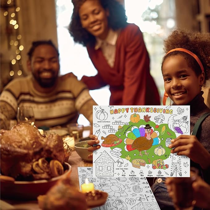 45pcs Thanksgiving Coloring Placemats for Kids Disposable Coloring Poster Fall Autumn Gifts School Classroom Activities Paper Table Mats
