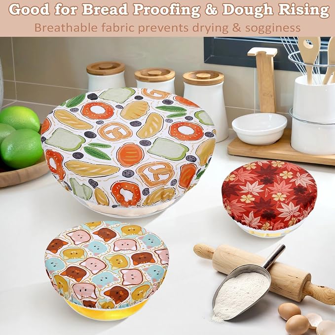 5-Size Reusable Beeswax Bowl Covers for Bread Proofing, Cotton Cloth Flexible Beeswax Wraps for Food Storage(Maple Leaves)