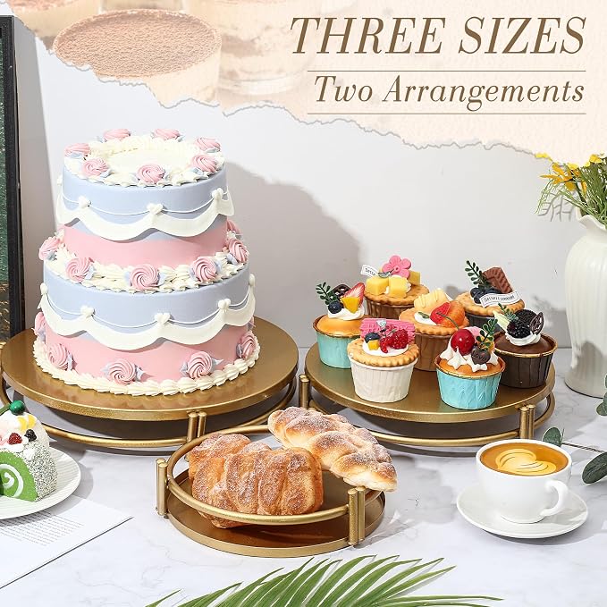 Tioncy Set of 6 Gold Cake Stand Round Metal Cake Stands Antique Gold Dessert Display Cupcake Pastry Candy Display Plate for Wedding Birthday Party Event Bridal Celebration Table(Simple)