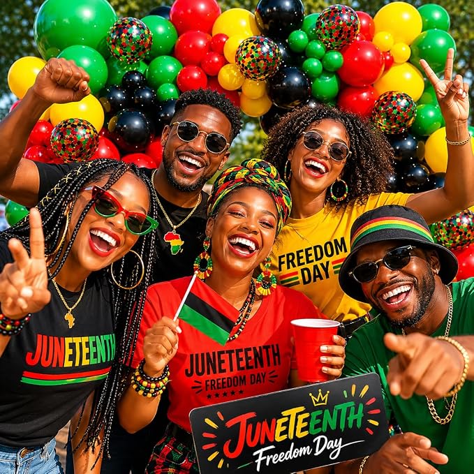 Juneteenth Balloon Garland Arch Kit 203Pcs, Red Yellow Green Black Balloons Arch Kit for Juneteenth Day Decorations Celebration of Freedom Black History Month Africa American Party Decoration