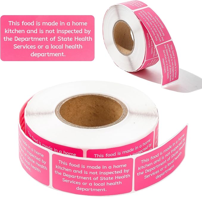 500 Count Cottage Food Law Labels Stickers, 2x1 Inch Made in a Home Kitchen Labels, Pink Cottage Law Labels for Homemade Bakery, Canning, Farmers Market Packaging, Home Kitchen (Pink-500, 2 x 1 Inch)