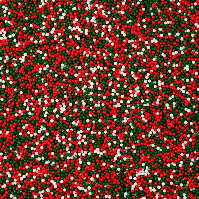 Christmas Nonpareils Sprinkles - 4.6oz - Red, Green & White Confetti for Dessert Decorating - Holiday Baking Toppings for Gingerbread, Cupcakes, Cookies, Cake Pops, Ice Creams