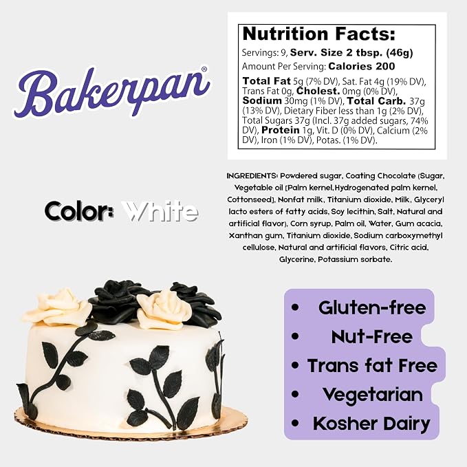 Bakerpan Modeling Chocolate Fondant – Hybrid Fondant for Cake Decorating & Sculpting, Rolls Thin and Resist Cracking, White - 1 Pound