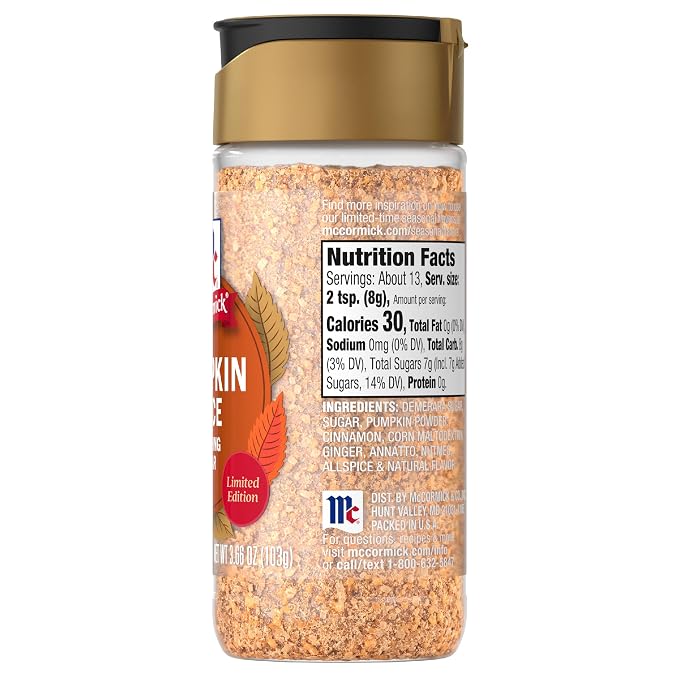 McCormick Finishing Sugar, Pumpkin Spice, Limited Edition, Sweet Blend of Warm Pumpkin Spices, The Perfect Finish for Cookies, Muffins, Pancakes, Bread, and More, 3.66 oz (Pack of 2)