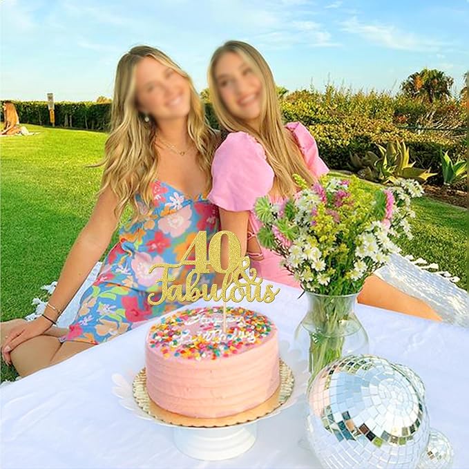 1 PCS Fabulous Cake Topper Gold Glitter 40th Birthday Cake Pick Decoration for Wedding Anniversary Party Decorations Happy 40th Birthday Cake Decorations Supplies