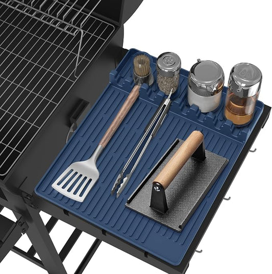 Silicone Griddle Tools Mat for Blackstone - Large Silicone Spatula Mat with Drip Pad - Griddle Mats BBQ Grill Accessories - Blackstone Griddles Accessories, Gifts for Men(Blue)