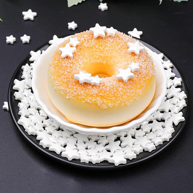 White Star Sprinkles, Edible Candy Stars for Cake Decorating, Cupcakes, Cookies & Desserts, 4.6oz White Sprinkles for Christmas, Wedding, Birthday, Holiday Baking