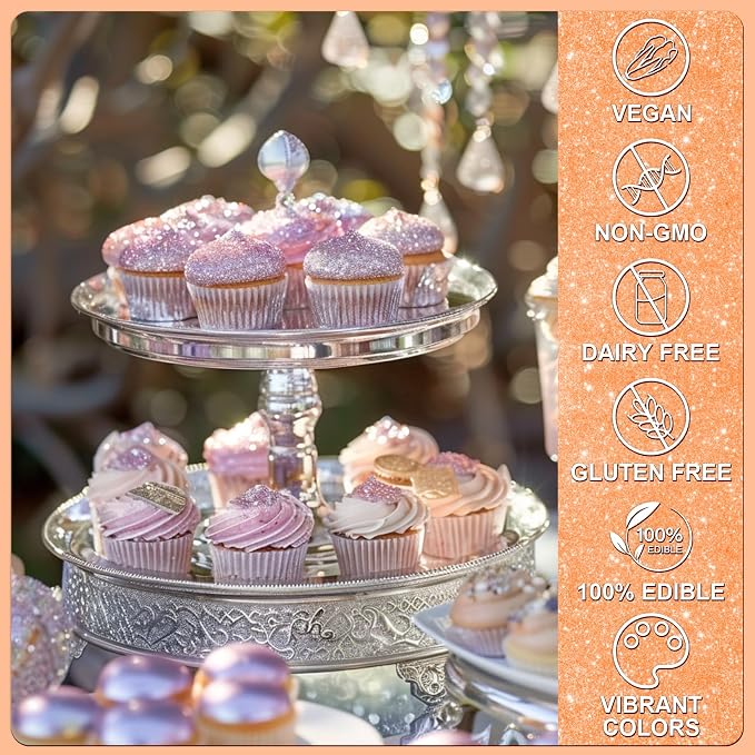 Orange Edible Glitter - 5g Food Grade Cake Decorating Shimmering Glitter, Edible Sprinkle Luster Dust for Drinks, Chocolates, Fondant, Strawberries, Cupcakes, Candy, Easter Cookie - Vegan