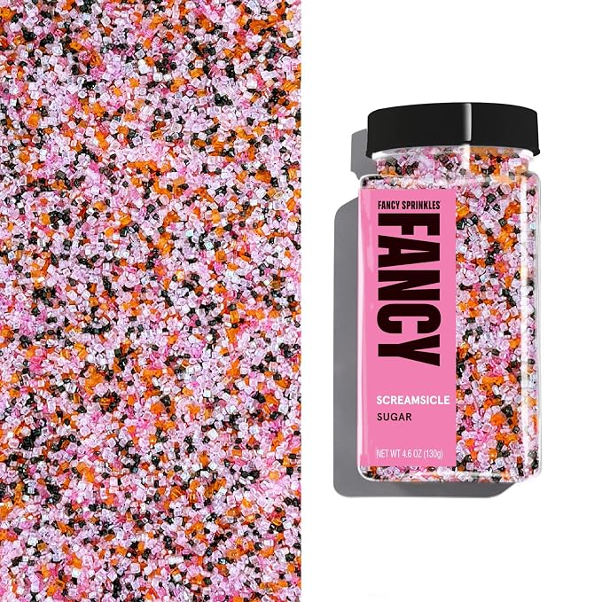 Fancy Sprinkles Screamsicle Fancy Sugar | Pink, White, Black & Orange Halloween Sugar Crystals | Cookie Decorating & Cocktail Rimming | Glam Halloween | 1 Pack (4.6 oz)