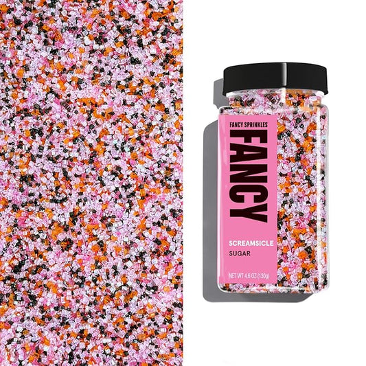 Fancy Sprinkles Screamsicle Fancy Sugar | Pink, White, Black & Orange Halloween Sugar Crystals | Cookie Decorating & Cocktail Rimming | Glam Halloween | 1 Pack (4.6 oz)