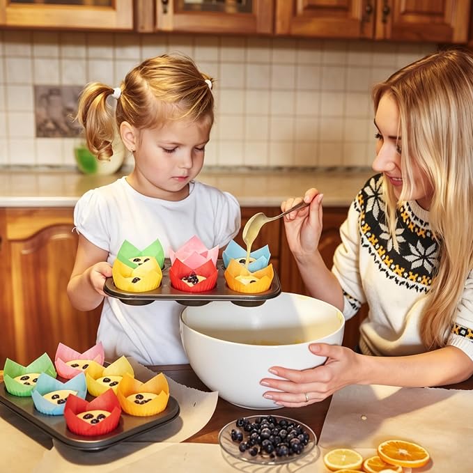 Ruisita 150 Pcs Mini Cupcake Liners Muffin Liners Baking Cups | Tulip Cupcake Liner for Baking Wedding, Birthday, Baby Shower Parties, 6 Colors