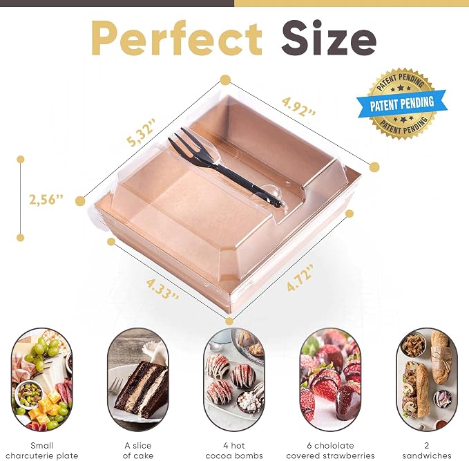 Leafiew 50 Pack Small Individual Charcuterie Boxes with Clear Lids and Forks - To Go Paper Mini Charcuterie Box, Disposable Food Containers, 5Inch Dessert Boxes for Cookie, Cake Slice, Strawberries