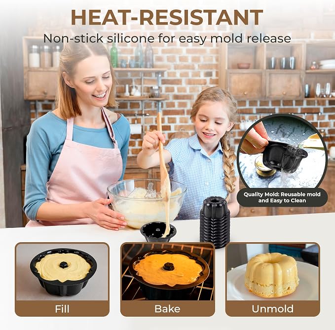 O’Creme Mini Flan Molds Pan – Reusable Bakeable Plastic Flanera/Molde Para Gelatina & Chocoflan – Non-Stick Silicone Baking Cups For Baking and Much More - 50 QTY Pack