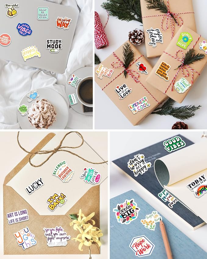 Greingways 300 PCS Inspirational Stickers for Adults, Motivational Water Bottle Stickers for Teens Kids Teachers, Journaling Scrapbook Laptop Positive Quote Vinyl Sticker for Vision Board Supplies