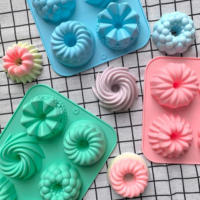 3pcs Silicone Donut Baking Molds,Multicolor Doughnut Pans,6-Cavity Designs Donut Flower And Swirl Shaped,Suitable for Crafting Delectable Desserts