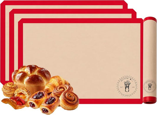 Silicone Baking Mats for 3/4 Size Cookie Sheets for Baking - 3 Pack - Non-Stick, Food Safe Oven Safe Liners for baking sheets - Red - Easy Clean, Mess-Free Baking Sheet Liners, 13.5 x 19.5 Inches
