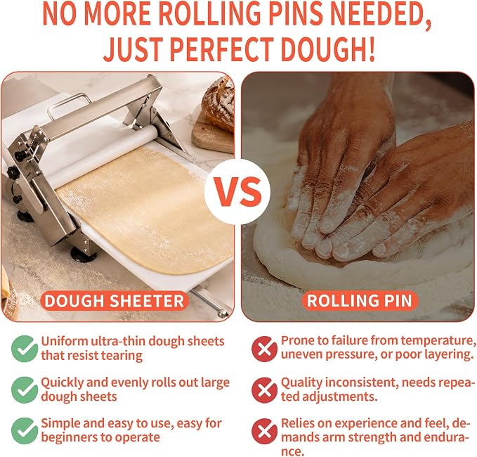 Dough Sheeter Machine (12") - Manual Folding Dough Roller Machine with 0-27 MM Adjustable Thickness Suitable for Home Easily Produce Puff Pastry Dough